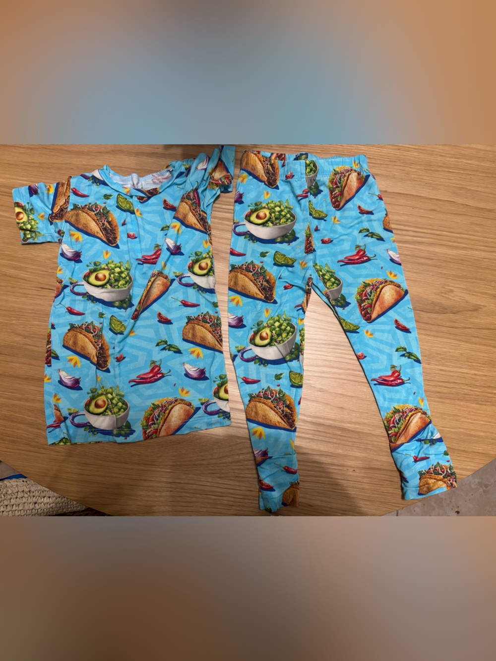 Bums & Roses 3T Bamboo Pajama Set Taco Guacamole Avocado Blue